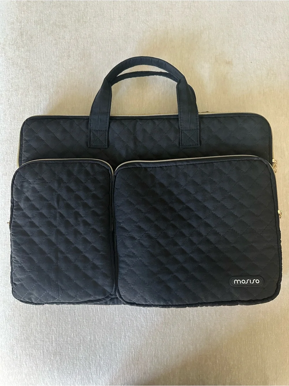 MOSISO Black Quilted Laptop Briefcase with Dual Front Pockets